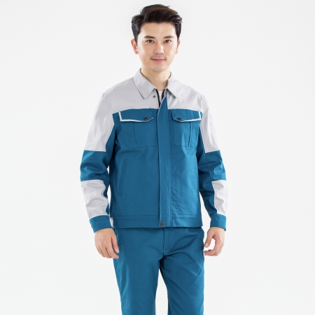 湖蓝色拼浅灰秋季工作服AC20-2
