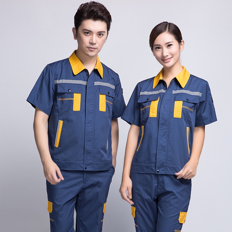 蟹青拼黄色短袖工作服AD09-2