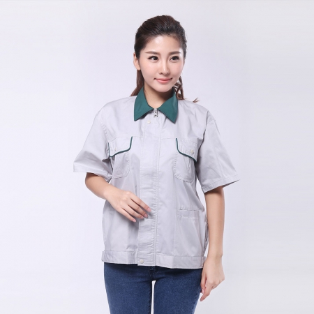 浅灰拼绿色短袖工作服AE217-DX